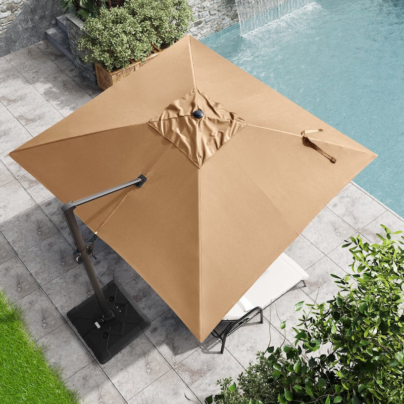 9 x11 FT LED Lighted Patio Cantilever Umbrella Double Top with Weighted Base