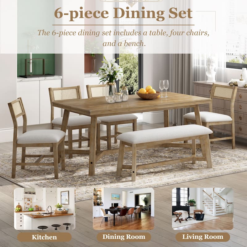 Trexm Farmhouse 6-piece Dining Sets with Upholstered by GDFStudio