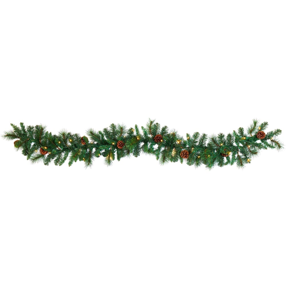 Artificial Pine Garland with Lights - 6ft Holiday Decor, Festive Greenery, Pre-Lit Christmas Decor - 72
