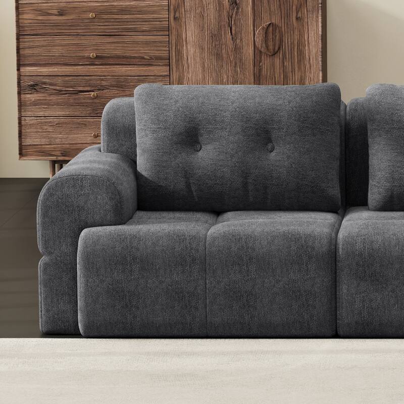 110.23" L-Shaped Chenille Sectional Sofa with Movable Ottoman