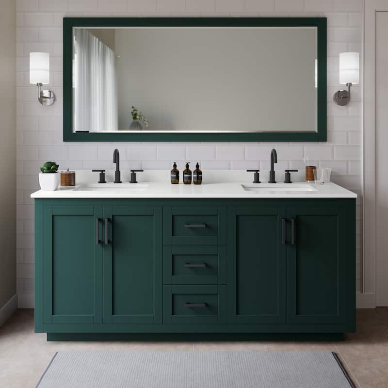 Wyndham Collection WCF292972D-QTZ-US3MXX Miranda 72" Free Standing - Green / White Quartz Top / Matte Black Hardware