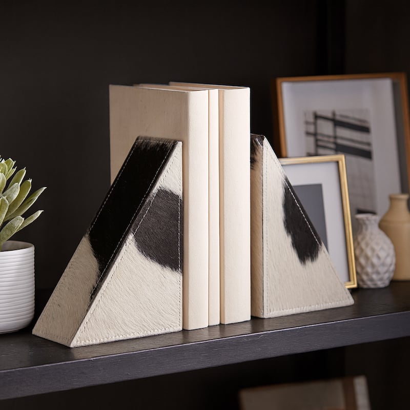 Decorative Leather Cow Print Bookends - Set of 2, 7", Black and White - 7.0"