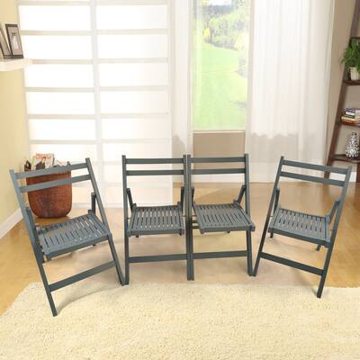 Living Room Accent Chair Solid Wood Folding Chair (Set of 4) & Comfortable Open Back