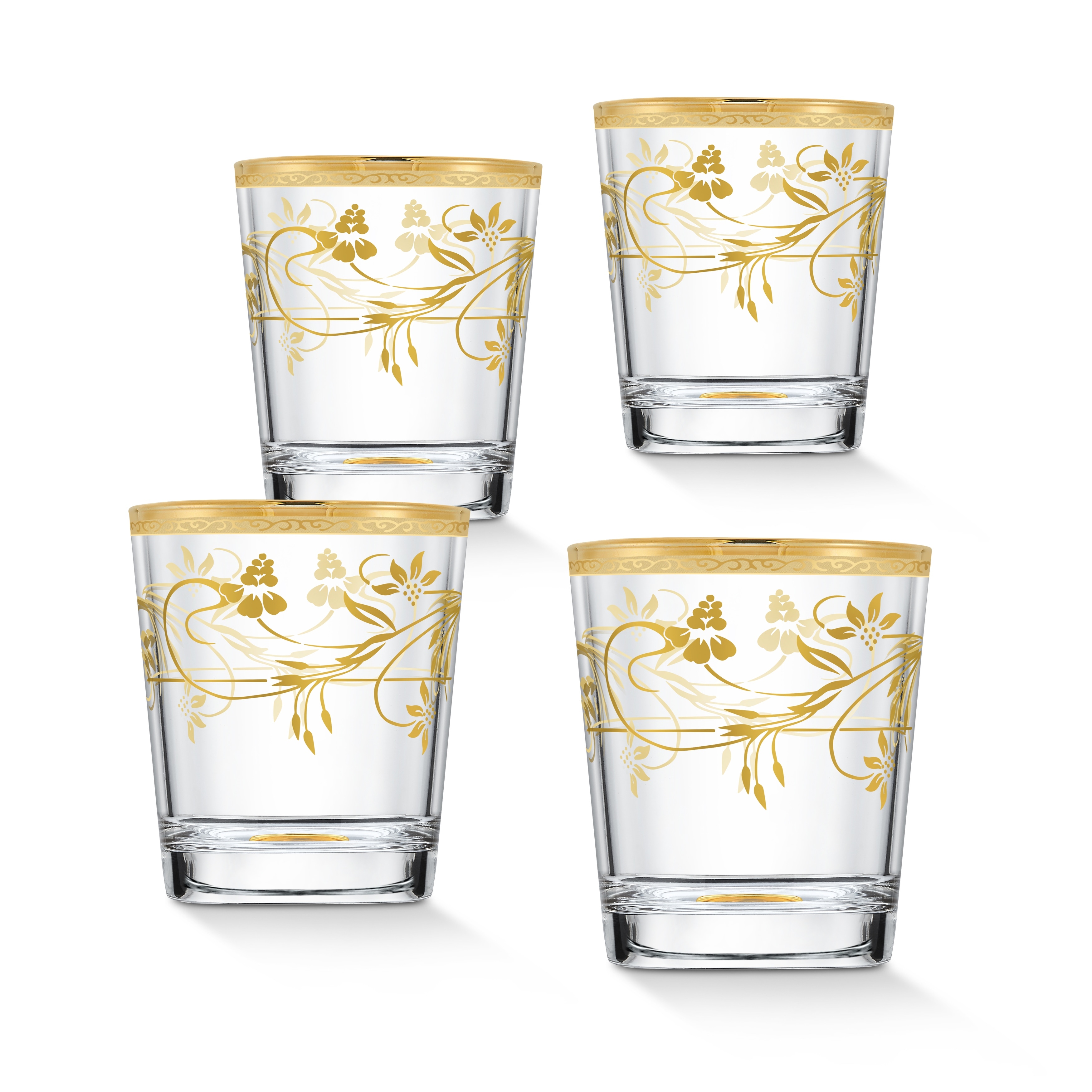 Lorren Home Trends Rosalia Flower Double Old Fashion, Set of 4