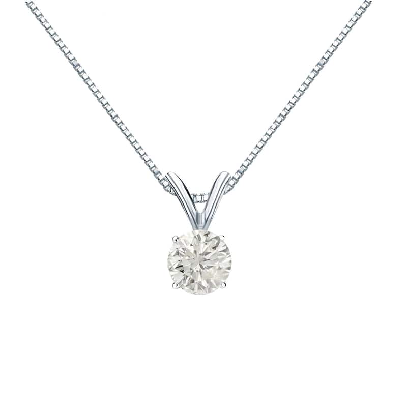 Auriya 14k Gold 1/3ctw Round Solitaire Diamond Necklace (J-K, SI1-SI2) - White