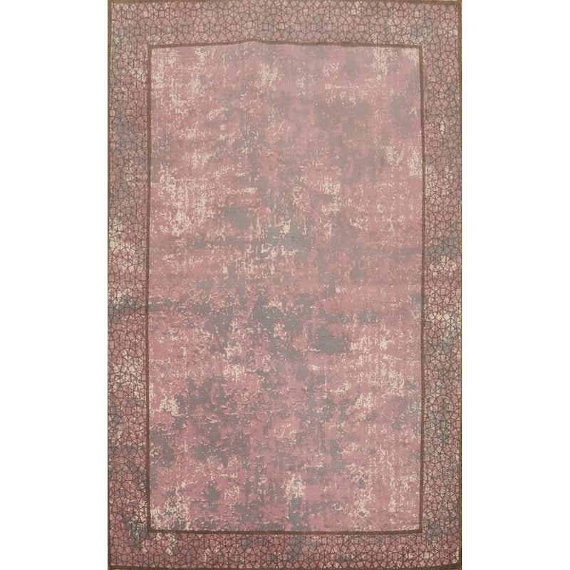 Hand Knotted Oriental Viscose Silk Carpet Modern Pictorial Pink Abstract Area Rug - 7' 9'' X 5' 4''