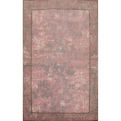Hand Knotted Oriental Viscose Silk Carpet Modern Pictorial Pink Abstract Area Rug - 7' 9'' X 5' 4''