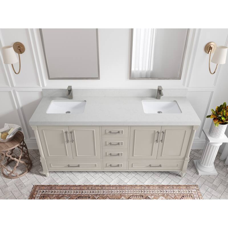 Willow Collections 72 in. W x 22 in. D Aberdeen Double Sink Bathroom Vanity with Countertops - 2" Carrara Quartz - Fine Grain