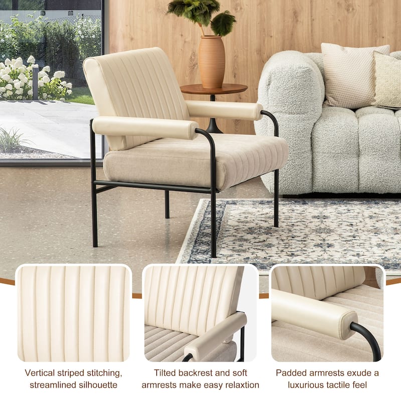 Glitzhome Set of 2 29.5"W Leatherette and Fabric Combination Armchairs With Padded Arms - 29.5" W x 34" H x 30" D