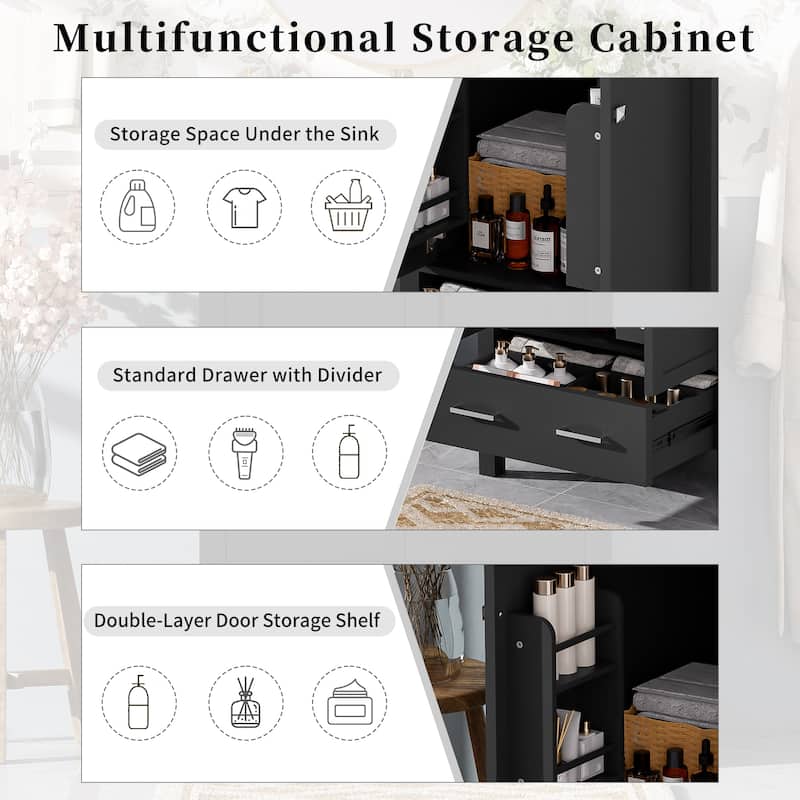 GDFStudio - Aurora Wood & Ceramic Bathroom Vanity Set with Sink and Divided Drawers