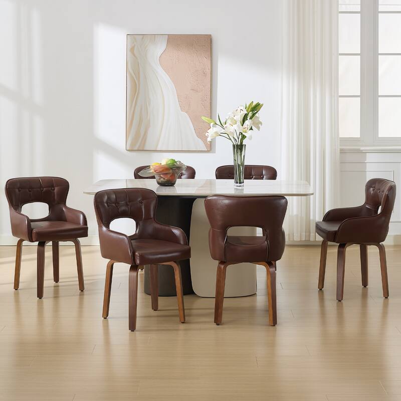 Bentwood Swivel Dining Chairs Set of 2/4/6, Faux Leather Upholstered Chairs Kitchen Chairs