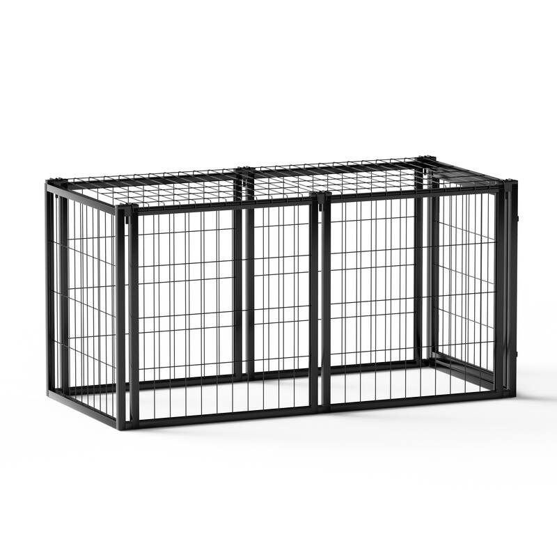 Black Metal Dog Cage Crate for Small and Medium Dogs with Divider and Top Safety Cover