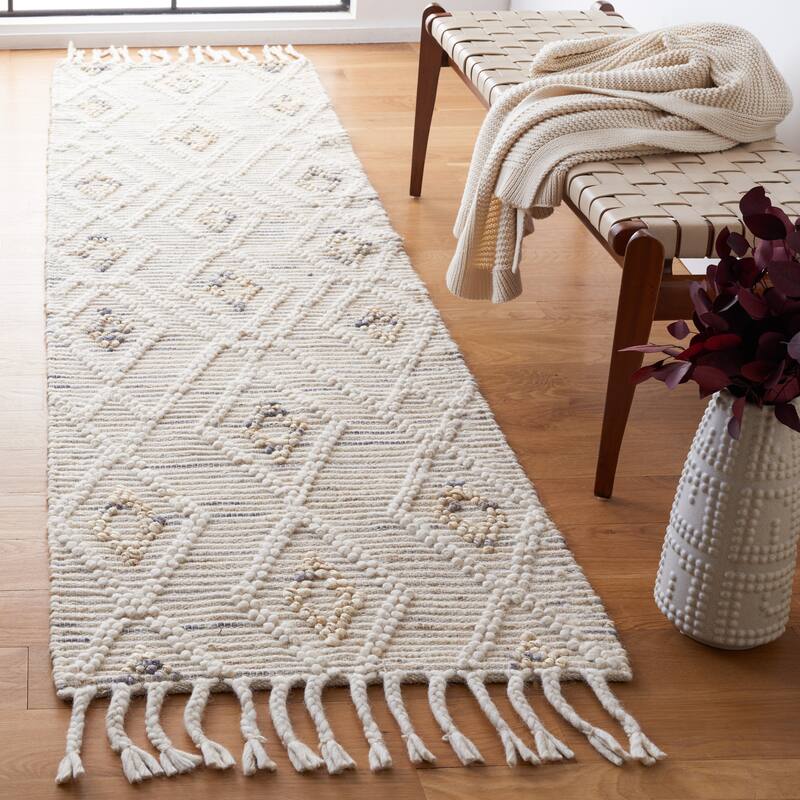 SAFAVIEH Handmade Natura Rihan Jute & Wool Braided Tassel - 2' 3" x 9' - Ivory/Grey - Runner