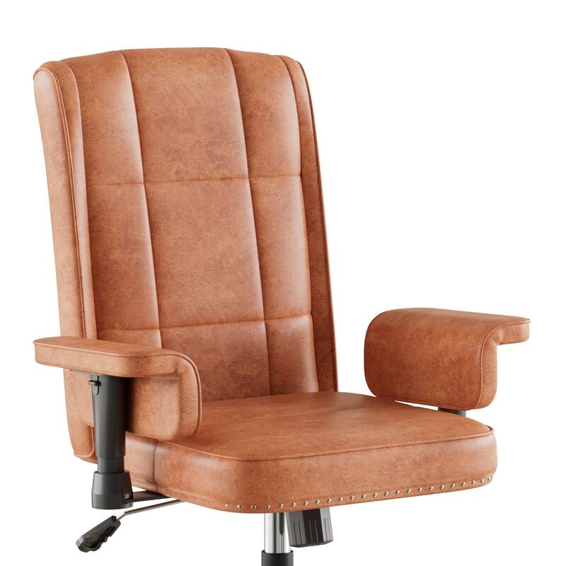 Pu Leather Home Office Desk Chair, Adjustable Desk Chair Office Chair Computer Chair Ergonomic Mid Back with 360°Swivel
