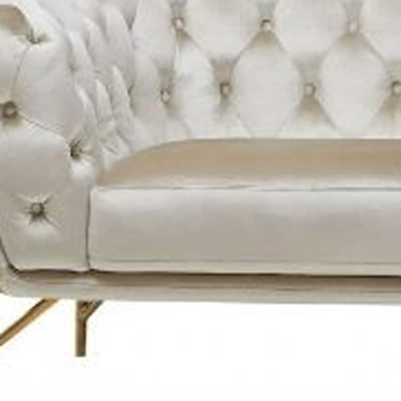 HomeRoots 88" Beige Velvet Sofa With Gold Legs