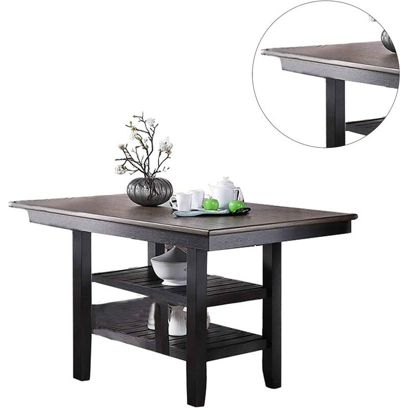 1pc Cunter Height Dining Table Dark Coffee Finish Kitchen Breakfast Dining Room Furniture Table w 2x Storage Shelve Rubb