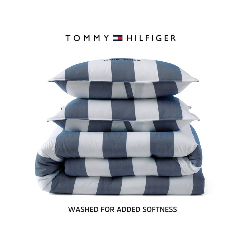 Tommy Hilfiger Berkley Stripe Reversible Tailored Lightweight Comforter Set (Deep Blue)