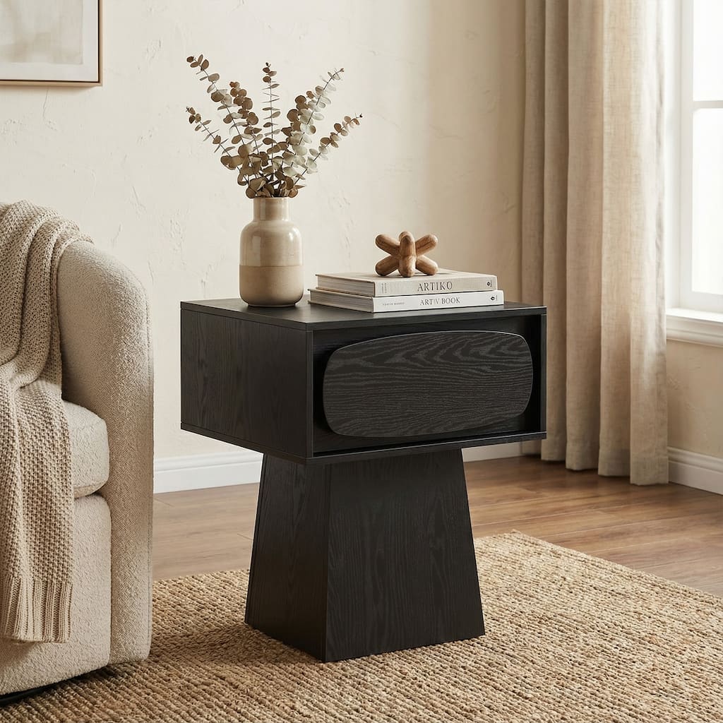 Rustic Wood Grain Nightstand with Drawer, 21.65"W