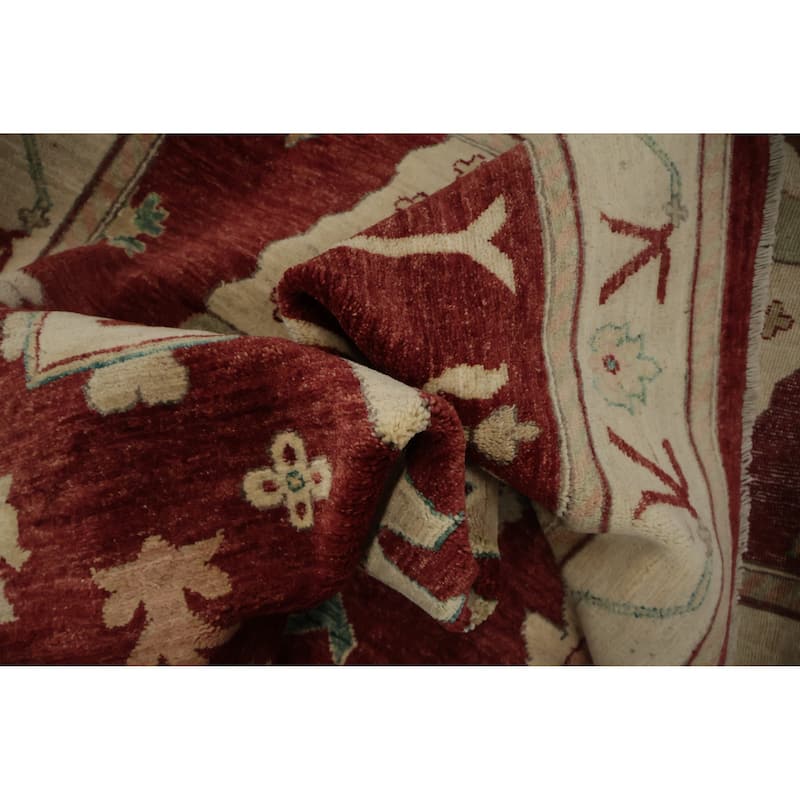 Hand Knotted Oriental 100% Wool Carpet Transitional Floral Red Oushak Area Rug - 12' 0'' X 9' 0''