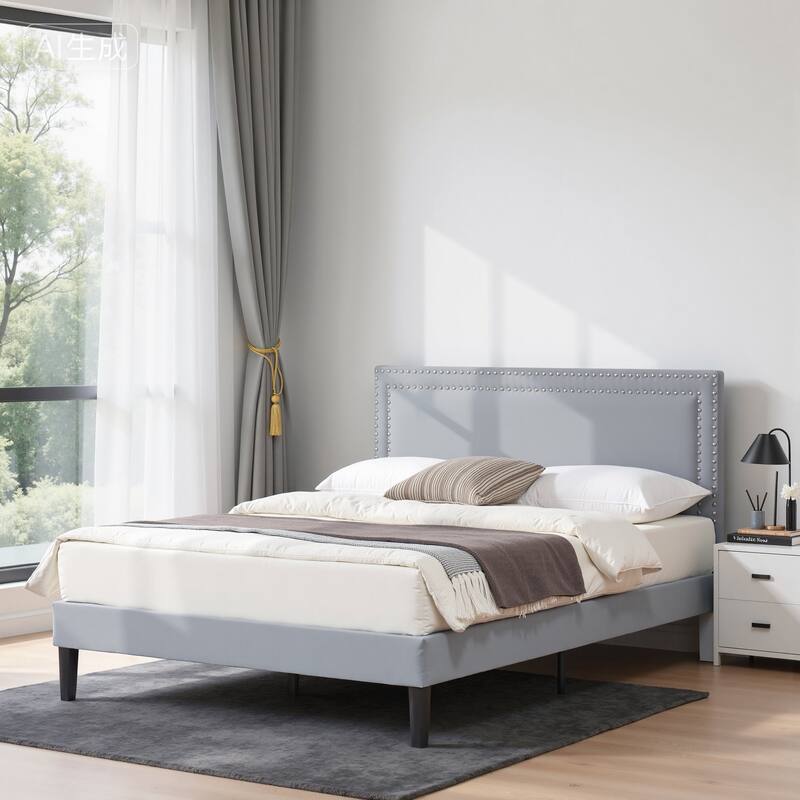 VECELO Upholstered Bed Frames with Height Adjustable Headboard