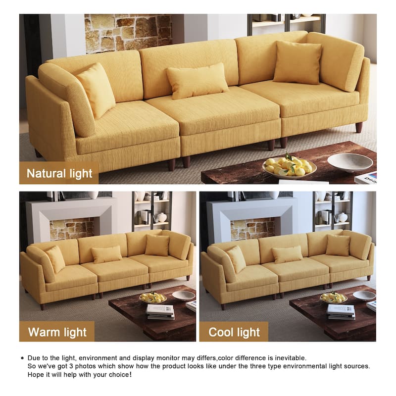 Corduroy Modular Sectional Sofa Set With Pillows