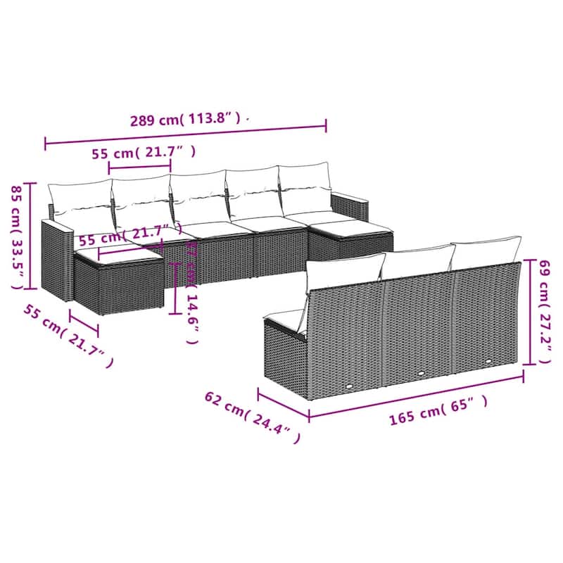 vidaXL Patio Sofa Set with Cushions Outdoor Conversation Furniture Poly Rattan