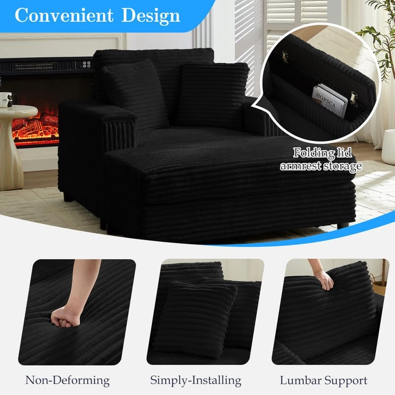 Mixoy 42‘’Corduroy Chaise Lounge Chair with Storage Ottoman&Armrests,Upholstered Sleeper Reclining Chair