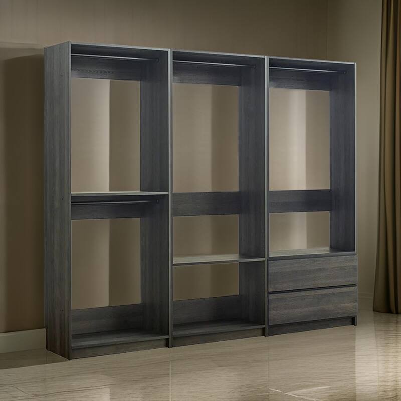 Dee Modular Closet System, 4 Clothing Racks, 2 Drawers, Dark Gray Wood