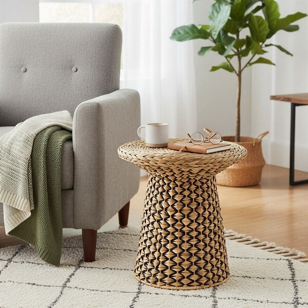 Household Essentials Woven Side Table, Water Hyacinth/Resin Top Household Essentials Woven Side Table, Water Hyacinth/Resin Top