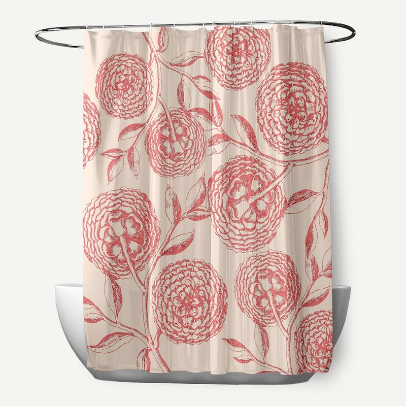 Antique Flowers Shower Curtain - Blush Coral