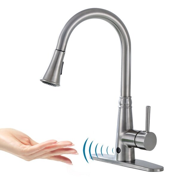 Costway Motion Sense Touchless Kitchen Faucet Pull-Down Single Handle Brushed Nickel - as pic