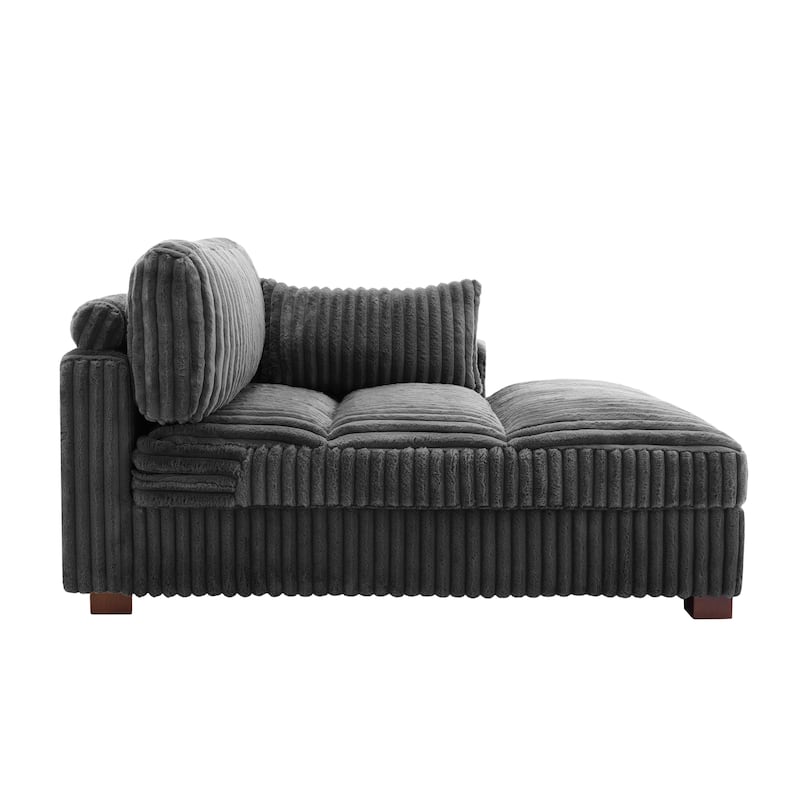 41" W Plush Corduroy Chaise Lounge with Pillows