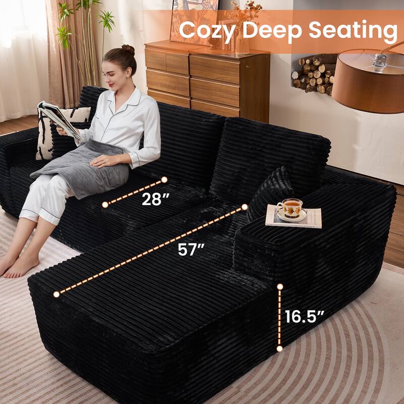 XIZZI Modern Plush Sectional Chaise Couch with Bean Bag Chair