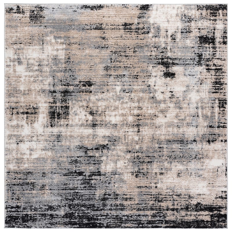 SAFAVIEH Sable Jonbjorg Modern Abstract Rug - 6'7" Square - Ivory/Grey Black