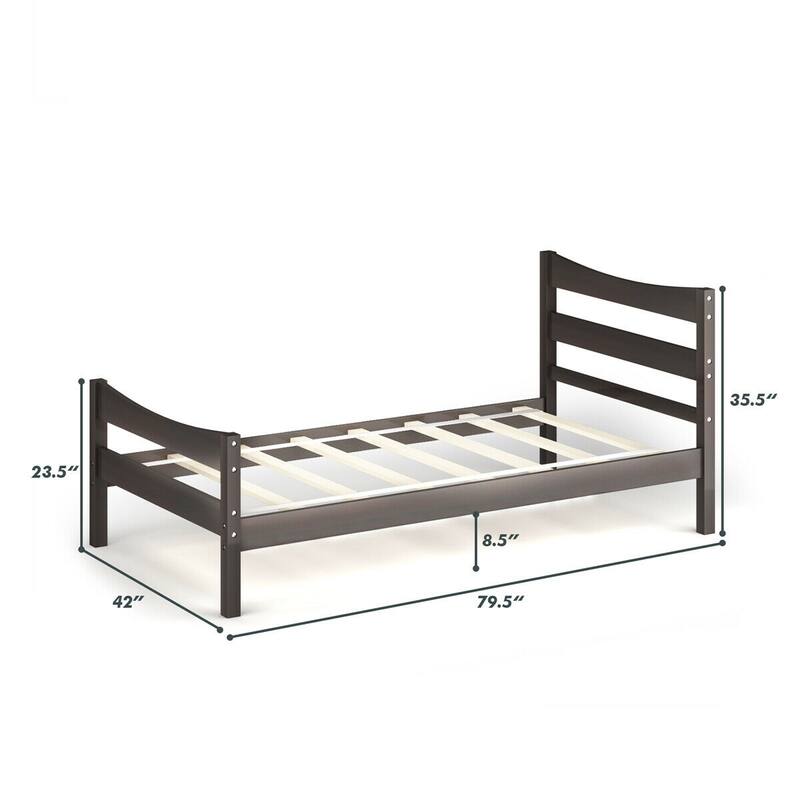 Pine Wood Twin Size Platform Bed Frame with Slat Support and Headboard-Footboard