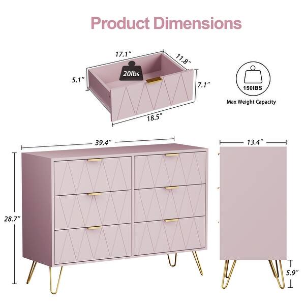 dimension image slide 7 of 12, 6 Drawer Dresser Drawer Chest Storage Cabinet Organizer