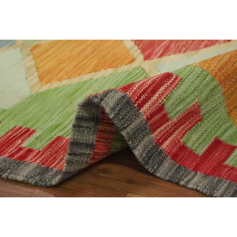 Hand Woven Oriental 100% Wool Carpet Southwestern Tribal Multi-Colored Kilim Area Rug - 9' 8'' X 8' 4''