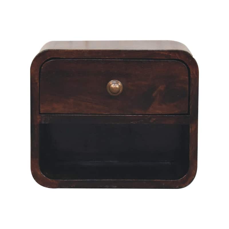 HomeRoots 12" Dark Brown Solid Wood Square One Drawer Floating Nightstand