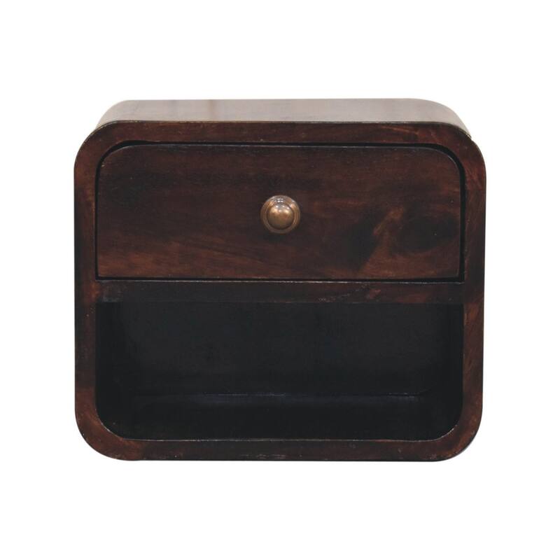HomeRoots 16" Walnut Solid Wood Round One Drawer Floating Nightstand