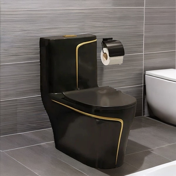 Black Comfort Ceramic One Piece Toilet with Seat - On Sale