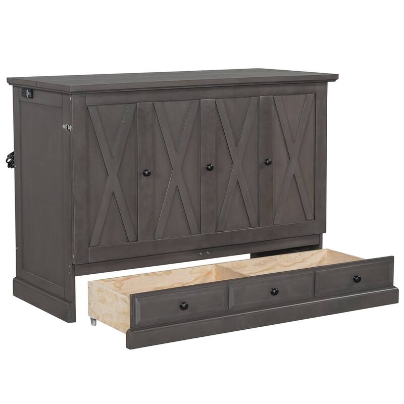 Wood Murphy Bed Chest Cube Cabinet Bed