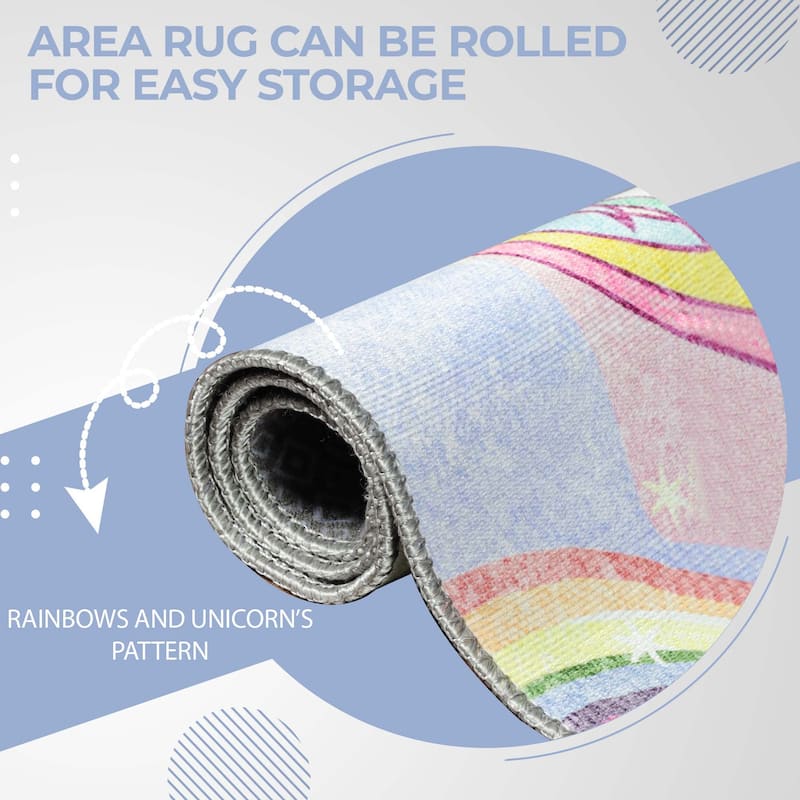 Unicorn Rainbow Colorful Playroom Indoor Area Rug by Superior
