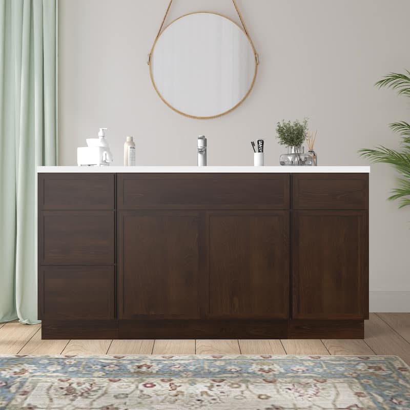 Vanity Art 66" Birch Freestanding Bathroom Vanity Cabinet without Top - Brown