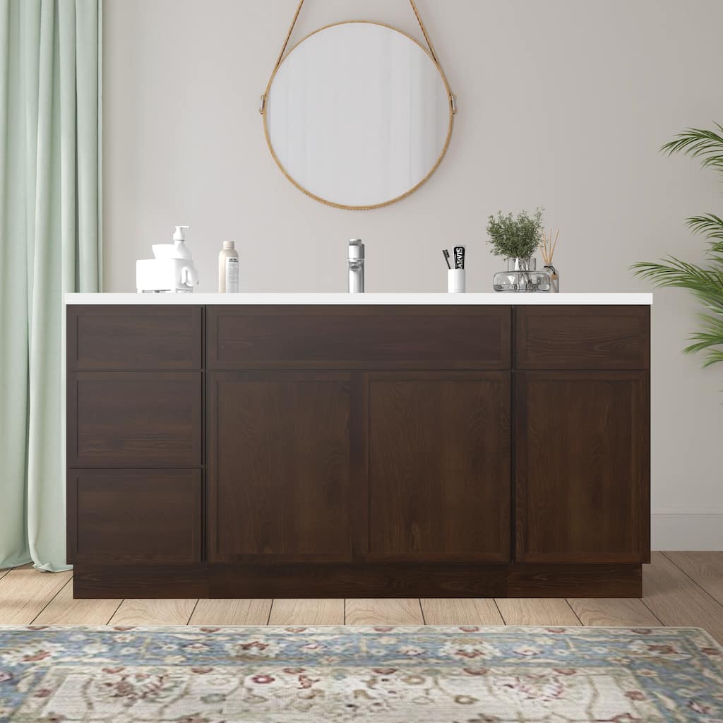 Vanity Art 69" Oak Freestanding Bathroom Vanity Cabinet without Top