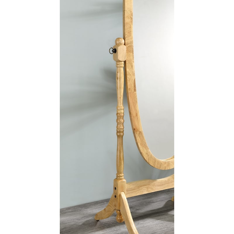 Natural Wooden Cheval Floor Mirror - Brown
