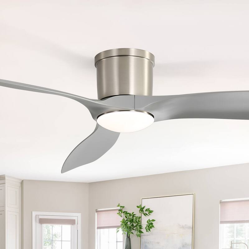 52-Inch Smart Ceiling Fan With Light,Flush Mount Ceiling Fan With Remote Control.3 Grey ABS Blades,18W Dimmable Light - Nickel