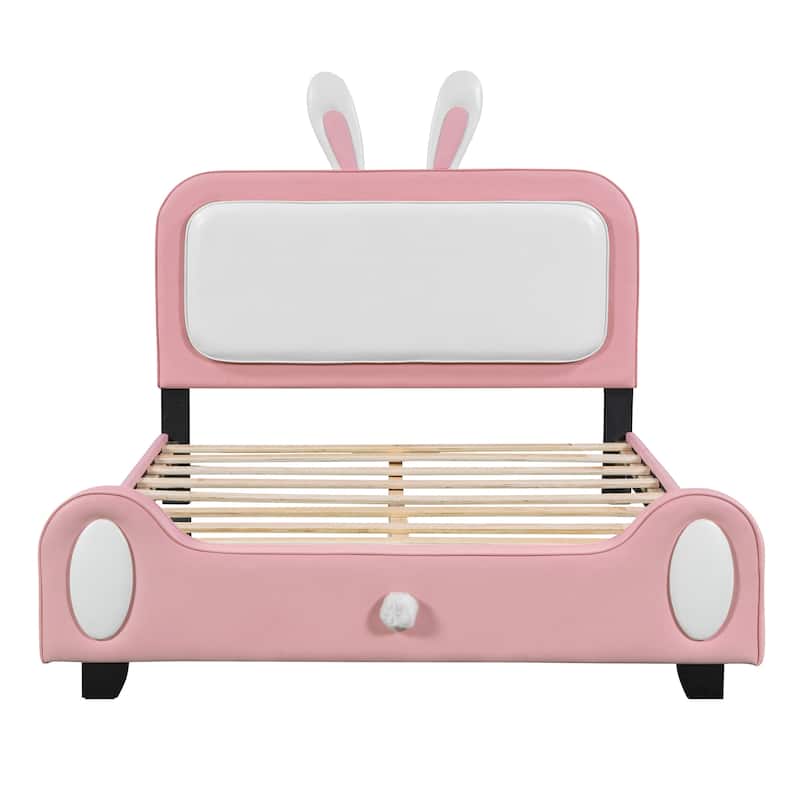 Upholstered Rabbit-Shape Princess Bed with Headboard and Footboard - Full