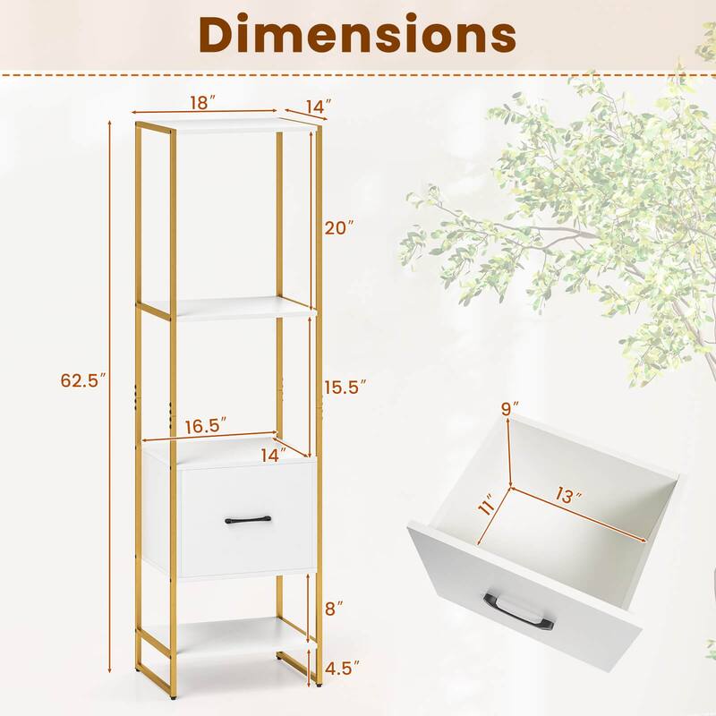 Costway 5-Tier Bookshelf with 4 Open Shelves Storage Drawer Modern - See Details