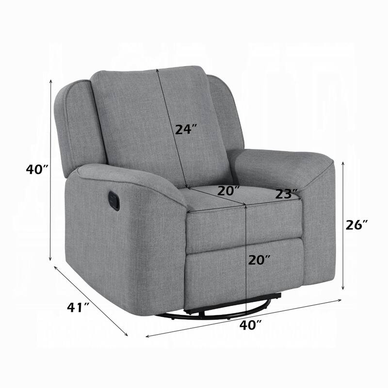 Diny Manual Glider Recliner Chair, Swivel, Soft Gray Linen Fabric