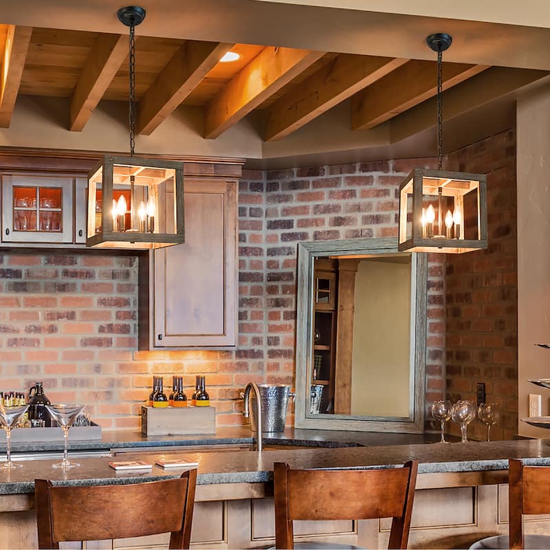 Kiria Modern Farmhouse 4-Light Wood Chandelier Rustic Kitchen Island Light Dimmable Dining Room Entryway